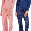 Real Essentials 2 Pack: Women's Pajama Set - Choose from Short Sleeve with Pocket or Long Sleeve without Pocket