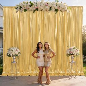 Gold Shimmer Backdrop Curtains 10x10FT,Non Shedding Sequin Metallic Glitter Drapes,Shiny Smooth Sparkle Silky Photography Background for Parties Weddings Birthday Decorations,2 Panels 5x10FT Each