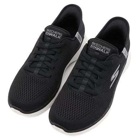 Skechers GOWALK 6 Black and White Slip-On Mesh Breathable Walking Shoes for Men (8.5)
