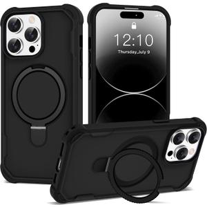 Compatible with iPhone 14 Pro Case 6.1'' with Magnetic Ring Stand [Military Drop Protection][Compatible with MagSafe] Shockproof 14 Pro Phone Case for Men Wowen,Black