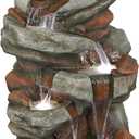 Alpine Corporation WIN1548 Outdoor Floor Cascading Stone Fountain with LED Lights, Tiered Garden Water Fountain, 53" H, Gray