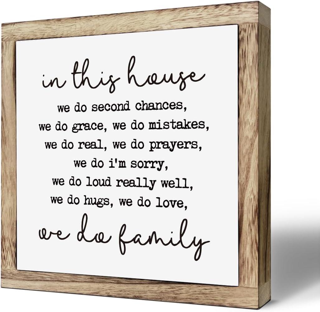 Farmhouse Home Decor, In This House We Do Family Sign,Farmhouse Family Rules Box Plaque, Inspirational Wall Art for Living Room or Front Porch, Warm Home Decoration and Housewarming Gift