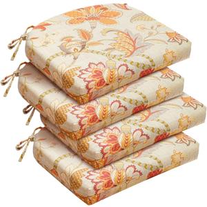 Downluxe Outdoor Chair Cushions Set of 4 for Patio Furniture, Water-Resistant Patio Chair Cushions with Ties, High Density Foam Outdoor Seat Cushion, 17" X 16" X 2", Eva Floral