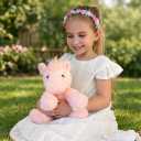 Pink Unicorn Stuffed Animal 10 Fluffy Plush Unicorn with Gold Sparkly Horn for Girls