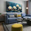 Large Canvas Wall Art for Living Room Bedroom Home Office Blue White Lotus Flower Picture Framed Canvas Prints Artwork Ready to Hang Size 30x60