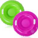 Shappy 2 Pack 36'' 40'' 47'' Snow Tube Inflatable Snow Sleds Heavy Duty Sleds Adults for Winter Outdoor Sports Toboggan with Handles Thickened Bottom (Purple, Green)