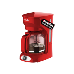 MÜELLERHOME 12-Cup Red Coffee Maker - Perfect for Home or Office, Borosilicate Carafe, Auto-Off, Reusable Filter, Anti-Drip, Keep-Warm Function, Clear Water Level Window, Red Kitchen Accessories