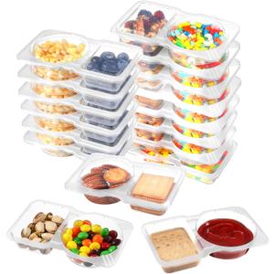 3 x 20 PCS Snack Containers with Lid,reusable snack containers with lids,Leakproof Dipping Containers with Compartments,snackle box container,snack pack containers,Double Compartment Condiment Containers