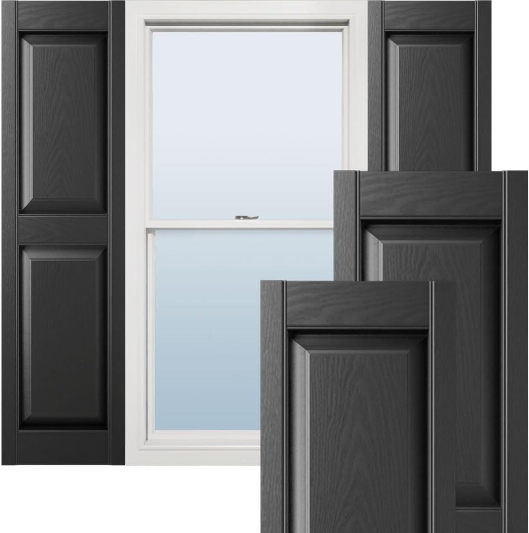 Ekena Millwork Lifetime Vinyl LP2S14X03500BL Standard Two Equal Panel Vinyls, Raised Panel Vinyl Shutters, w/Installation Shutter-Lok's & Matching Screws (Per Pair), 14.75"W x 35"H, Black