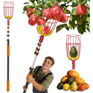 Buyplus 26ft High Reach Fruit Picker with Basket Telescoping, 5-20 Foot Heavy Duty Sturdy Aluminium Telescoping Extension Pole, Easy to Attach Twist-On Metal Basket for Picking Mango Avocado Lemon