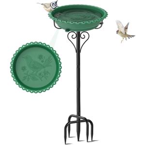 40In Bird Bath for Outside,Freestanding Birdbath & Birdfeeder with Metal Stake,Vintage Birdbaths Water Bowl with 5 Prongs Base for Outdoor Garden Yard Decor (Green)