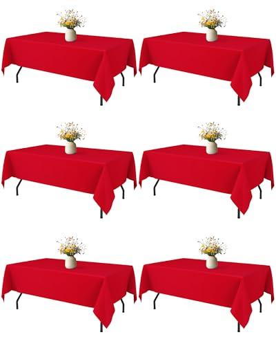 Niuara Red Rectangle Table Cloth - 3 Pack, 60" × 84" Washable Fabric Tablecloth for 5FT Tables, Wrinkle-Resistant & Heat-Proof Table Cover for Weddings, Dinners & Parties, Red