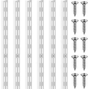 MorningRo 6 Pcs Dual Track Upright Wall Shelving System Heavy Duty Support System Twin Slot Shelf Rail Shelf Standards for Pantries Linen Closets Laundry Rooms(White,25 Inch)