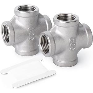TAISHER 2PCS Stainless Steel 4 Way Pipe Fittings, 3/4" x 3/4" x 3/4" x 3/4" NPT Female Pipe Fittings