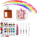 Pocket Wooden Paint Palette with Metal Clip, Water Colour Paints Sets with Sketchbook & Water Pen for Painters,Artists,Beginner (Rose-12 Colors, S-8 Grids)
