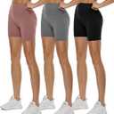 3 Pack High Waisted Biker Shorts for Women 5" Black Workout Yoga Compression Novelty Shorts for Running (XX-Large, Black/ Beige/ Light Grey)