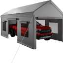 10 x 20FT Heavy Duty Carport with Roll-Up Windows, Portable Garage with Removable Sidewalls & Doors, Portable Car Tent Garage with Roll-Up Windows and All-Season Tarp, for Car, Truck,