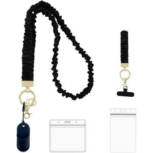 Stretchy Scrunchie Lanyard for ID Badges & Keys  with Silicone Pen Holder | Cute & Secure Scrunchie Lanyards for Teachers, Nurses, Women (Black)