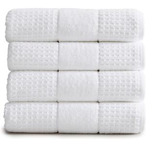 Market & Place 100% Cotton Super Soft Luxury Bath Towel Set | Quick-Dry and Highly Absorbent | Waffle Textured | 550 GSM | Includes 4 Bath Towels | Harper Collection (White)