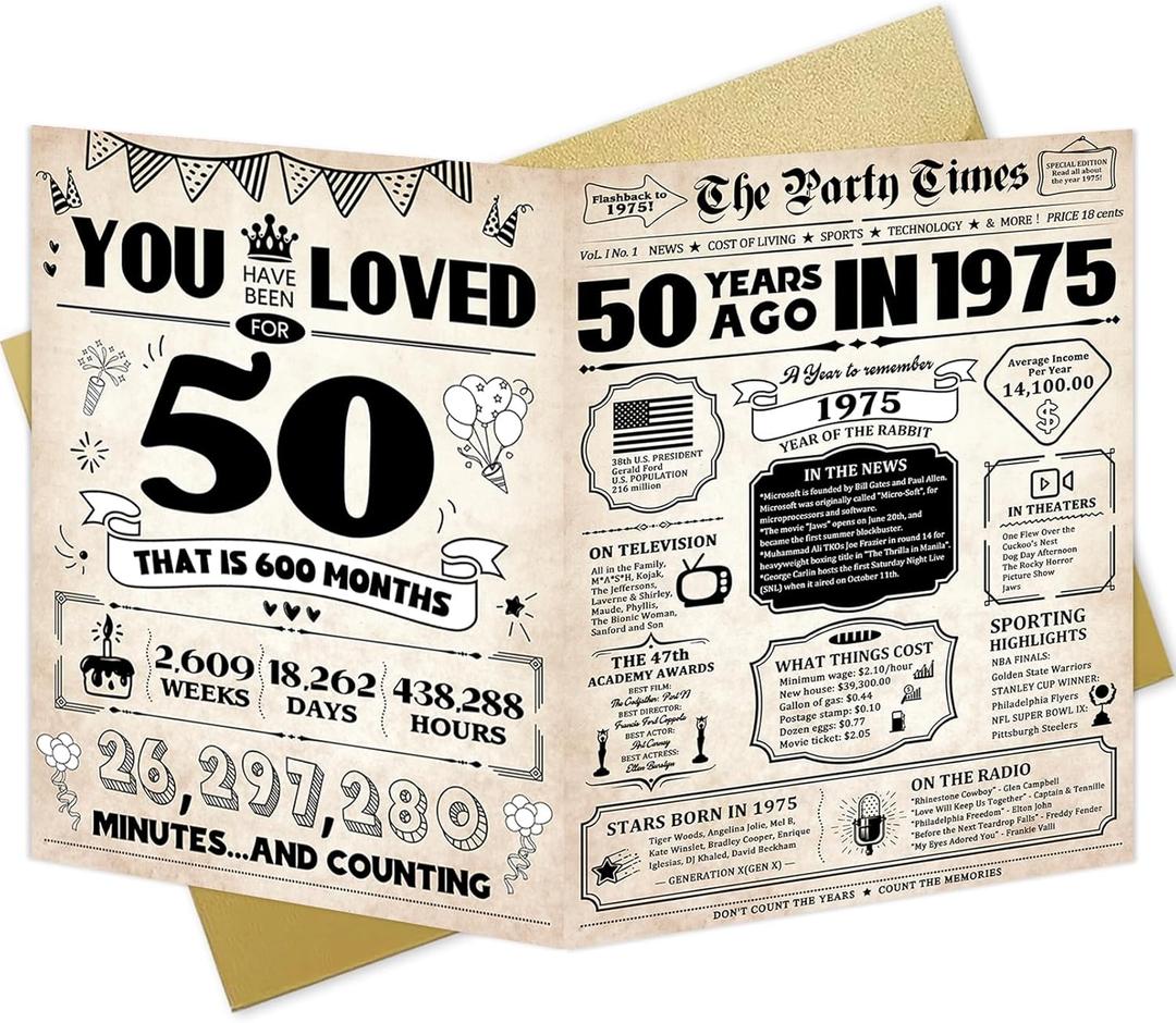 4 x Fifty Birthday Card For Man Women Large 50th Birthday Card For Dad Mom Happy 50th Birthday Party Decorations Best 50 Year Old Birthday Gifts Ideas