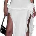 Women's Sexy Fringe Ruffle Sleeveless Backless Off Shoulder Bodycon Split Irregular Hem Maxi Flowy Dress (White, M)