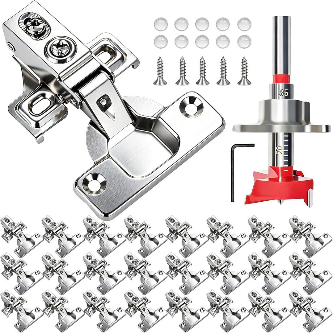 BESTEEL 24 Pack 1/2 inch Overlay Soft Close Cabinet Door Hinges for Kitchen Cabinet Hinges, 100 Degree Opening Angel, Stainless Concealed Kitchen Cabinets Hinge Self Closing with Drilling Tool & Manual