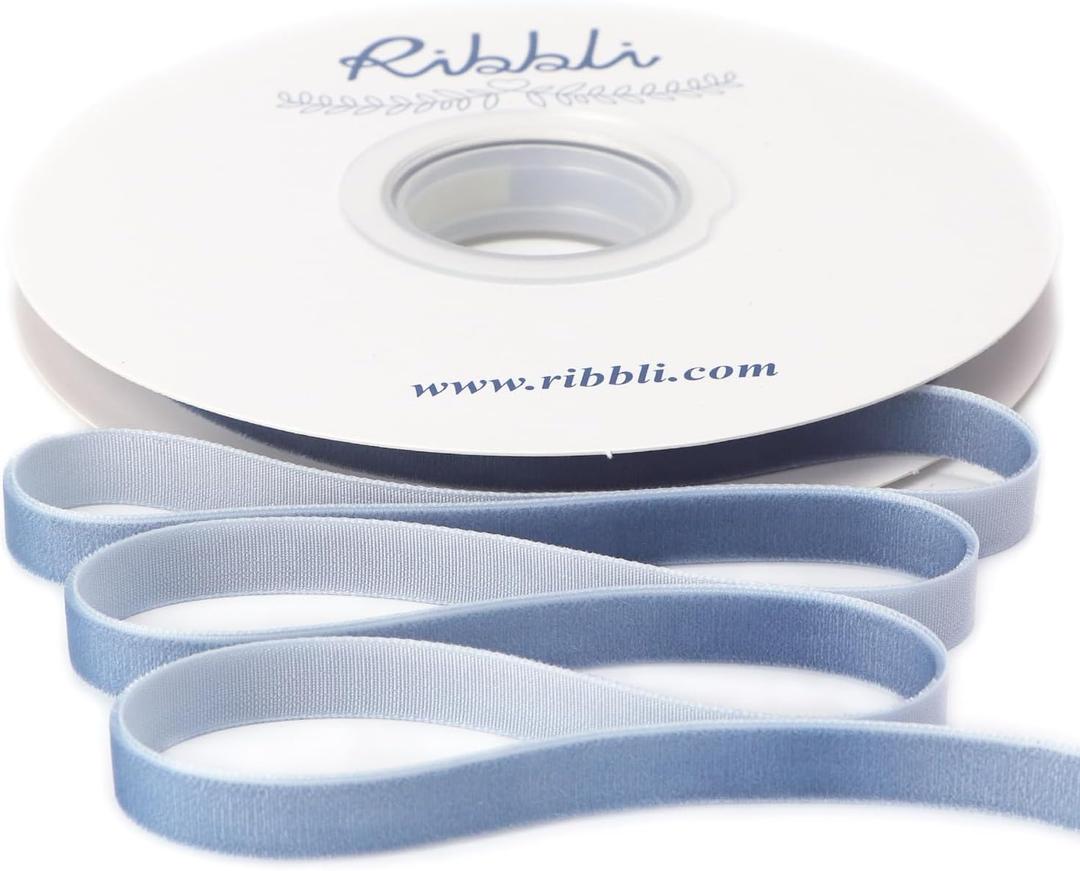 Ribbli Dusty Blue Velvet Ribbon 3/8 Inches Continuous10 Yard Spool Blue Christmas Ribbon for Gift Wrapping Crafts Home Decor