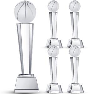 Meooeck 4 Pcs Crystal Glass Trophy with Gift Box 9.1 x 2.8 Inch Champion Award Austerity Paperweight for Desktop Large Table Decor for Tournaments Sports Competitions Parties Adults (Basketball)