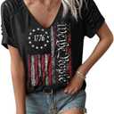 Women's July 4th Patterned USA Flag Patriotic T-Shirt 1776 Retro Casual Shirt Summer Casual Loose Sexy Joker top (M)