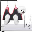 Dog Grooming Arm with Clamp, Adjustable Dog Grooming Table Arm with Two No Sit Haunch Holder & Hammock Harness, Foldable Pet Grooming Supplies for Small Medium Dogs