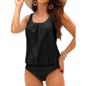 Yonique Blouson Tankini Swimsuits for Women Loose Fit Modest Two Piece Bathing Suits, XL