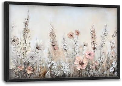 Large Botanical Wildflower Wall Art for Living Room, Rustic Floral Canvas Wall Decor, Nature Flower Framed Pictures Painting Artwork for Bedroom Office 35×23