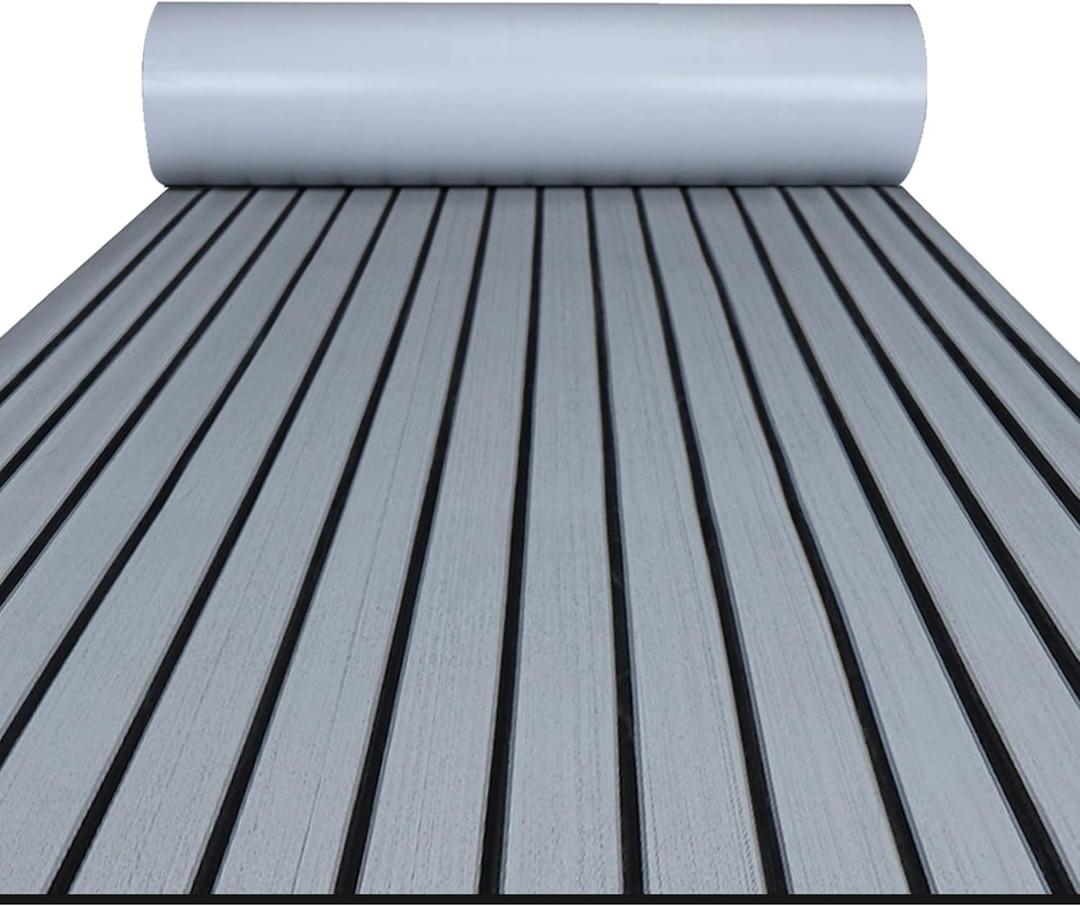 FOCEAN Boat Flooring EVA Foam Boat Decking Faux Teak Marine Flooring Boat Mat Boat Carpet Sheet for Motorboat RV Yacht Kayak Surfboard, 94.5"x 47.2"/35.4"/23.6"/15.7" (Grey With Black Seam Lines)