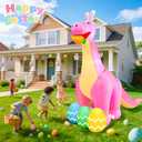 TURNMEON 8 Feet Giant Easter Inflatables Outdoor Decorations Inflatable Dinosaur with Cute Bunny Ears & Eggs Carrot Easter Blow Up Yard Decorations Built-in LEDs Easter Decorations Outdoor Garden Lawn