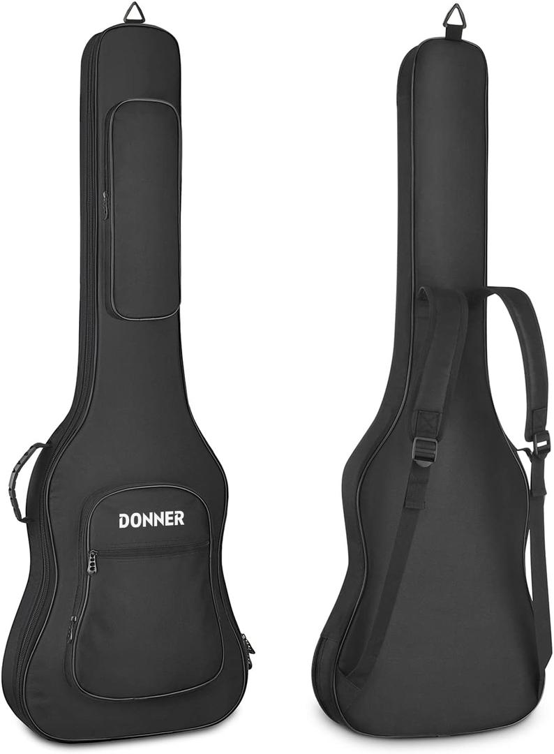 Donner 47 Inch Bass Guitar Case, 0.4 Inch Thick Padding Sponge 600D Ripstop Waterproof Nylon Soft Electric Bass Guitar Gig Bag with 3 Pockets and Back Hanger Loop, Black (Bass Bag, 47 inch-10mm Thick)