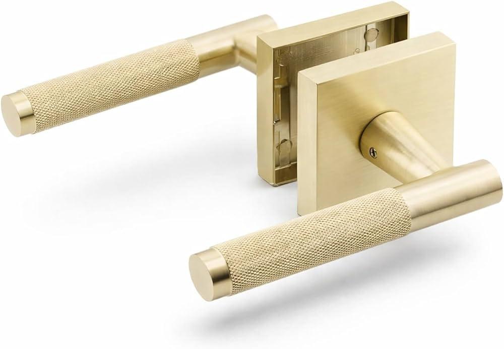 Premium Polished Gold Door Handles for 1 3/8" - 2" Compatible Doors –Soft Gold Door Handles Interior Non-Locking - Easy Installation, Reversible (Passage)