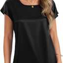 Nfsion Tops for Women Silk Satin Cap Short Sleeve Blouse Square Neck Shirts Business Casual Outfits (L)