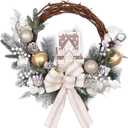 Pre-lit Christmas Wreath 26 Inch, Christmas Village House Wreath with Ornaments & Bow Decoration for Home Front Door Porch Wall Winter Xmas Holiday Decor