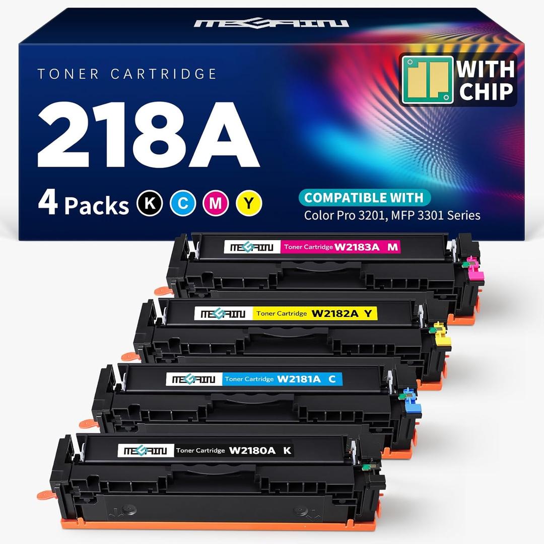 218A Toner Cartridges with Chip | Compatible Replacement for HP 218A W2180A W2181A W2182A W2183A 218X W2180X Work with Color Pro 3201dw 3301cdw 3301fdw 3301sdw Printer, 4 Color Packs Set