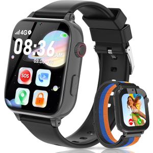 4G Kids Smart Watch with GPS Tracker, Video Call & Texting, Smart Watch for Kids with SIM Card, SOS, School Mode, HD Camera, Pedometer, Kid Watch Gift for Boys Girls Age 4-12, Black