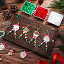 Quelay 30 Sets Christmas Keychain Craft Kit for Kids DIY Bead Key Chain Santa Beaded Keychain Making Crafts Gingerbread Man Elk Snowman Key Ring Charms for Xmas Gift School Classroom Activities