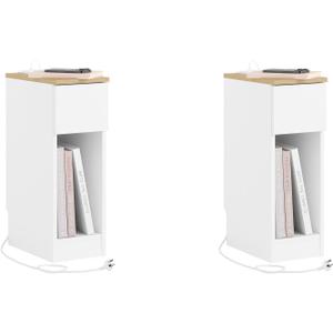 SoBuy Narrow Nightstand Set of 2 with Charging Station, Slim White Bedside Tables with USB & Type-C Ports, Drawer and Shelf, Modern Side Tables for Bedroom, Living Room or Dorm, FBT111-E-WNx2, 7.87 inches x 13.78 inches x 23.62 inches