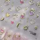 3 x Gold Heart Nail Art Stickers 5D Embossed Pink Heart Nail Stickers for Nail Art Star Nail Sticker Moon Nails Decals Pink Rhinestones Nails Supplies for Women Manicure DIY Decorations (Valenttines 5d-1)