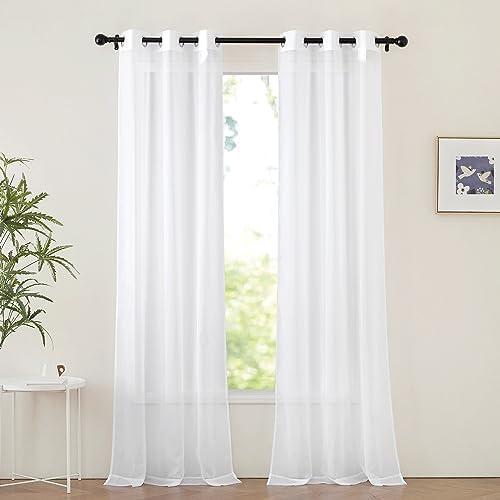 NICETOWN White Sheer Curtains 96 inches Long, Grommet Light Filtering Voile Sheer Window Treatments Lightweight & Breathable Drapes for Bedroom/Living Room, W42 x L96, 2 Panels