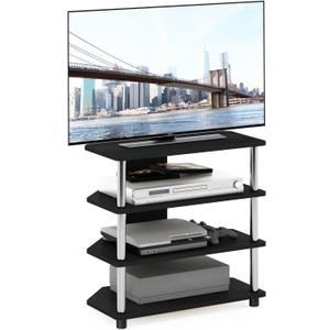 Furinno Turn-N-Tube Easy Assembly 4-Tier Petite Entertainment Center / TV Stand / TV Unit / TV Desk, Stainless Steel, Americano/Chrome