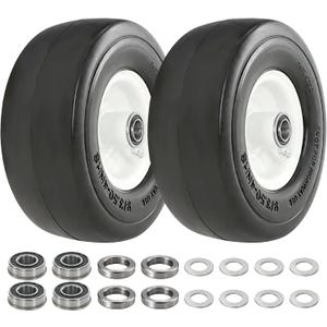 9x3.50-4 Flat-Free Lawn Mower Tire, Solid Smooth Tire with 3/4" and 5/8" Axle Bore, 3.5"-5" Centered Hub, 9" Solid Tire for Zero-Turn Mowers, Garden Carts, Wheelbarrows, 2pcs