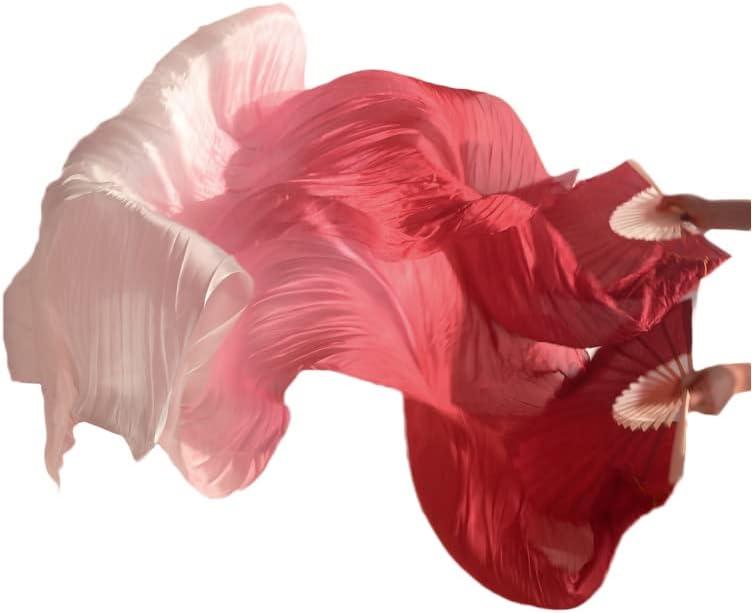 Belly Dance Faux Silk Veil Fans, 1 Pair (Left+Right) Faux Silk Bamboo Long Fans Veils, Handmade Belly Dance Dancing Silk Fans, Dance Performance (35.4*70.8'')