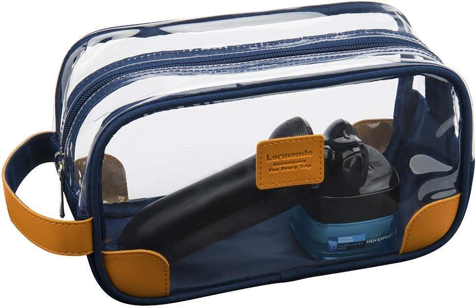 Lermende Toiletry Bag, Clear Shaving Dopp Kit for Men Travel Toiletry Bag with Hand Strap Unisex Bathroom Toiletries Organiser (Blue)