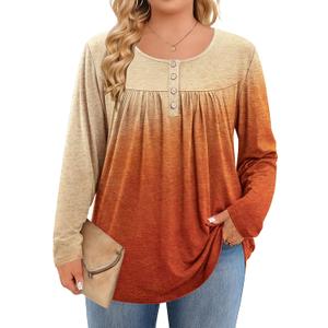 IN'VOLAND Plus Size Tops for Women Long Sleeve Shirts Crew Neck Casual Loose Tunic Blouse Fall and Winter (Size 4X, Orange)