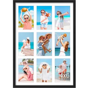 decorUhome 14x20 Picture Frames Collage Wall Decor, Display 9Pcs 4x6 Photos with Mat or 1Pcs 14x20 Unmatted, 9 4x6 Collage Picture Frames for Wall Mounting, Black